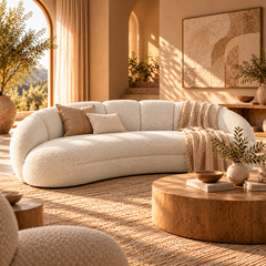 Modern Curved 3-Seater Fabric Sofa