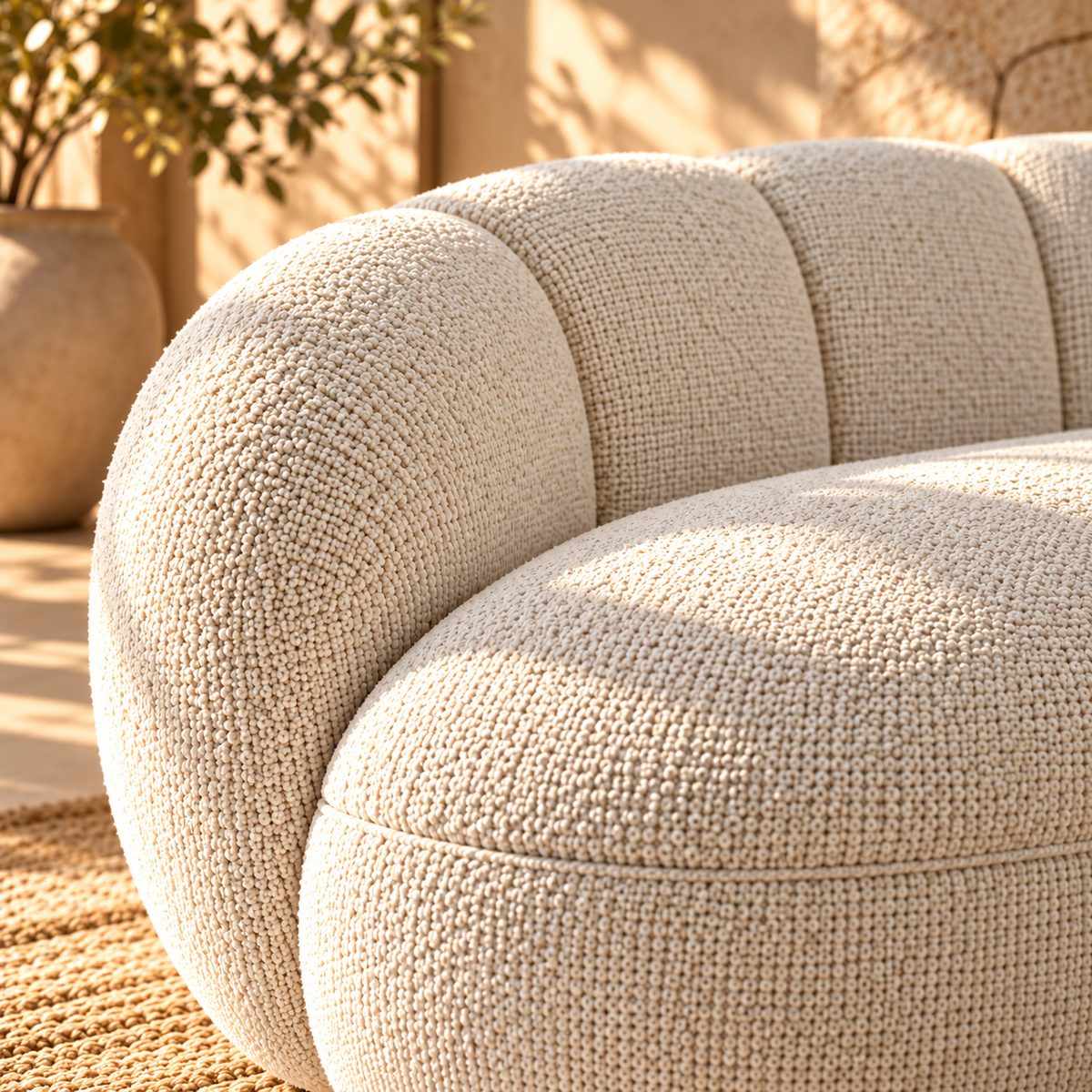 Modern Curved 3-Seater Fabric Sofa
