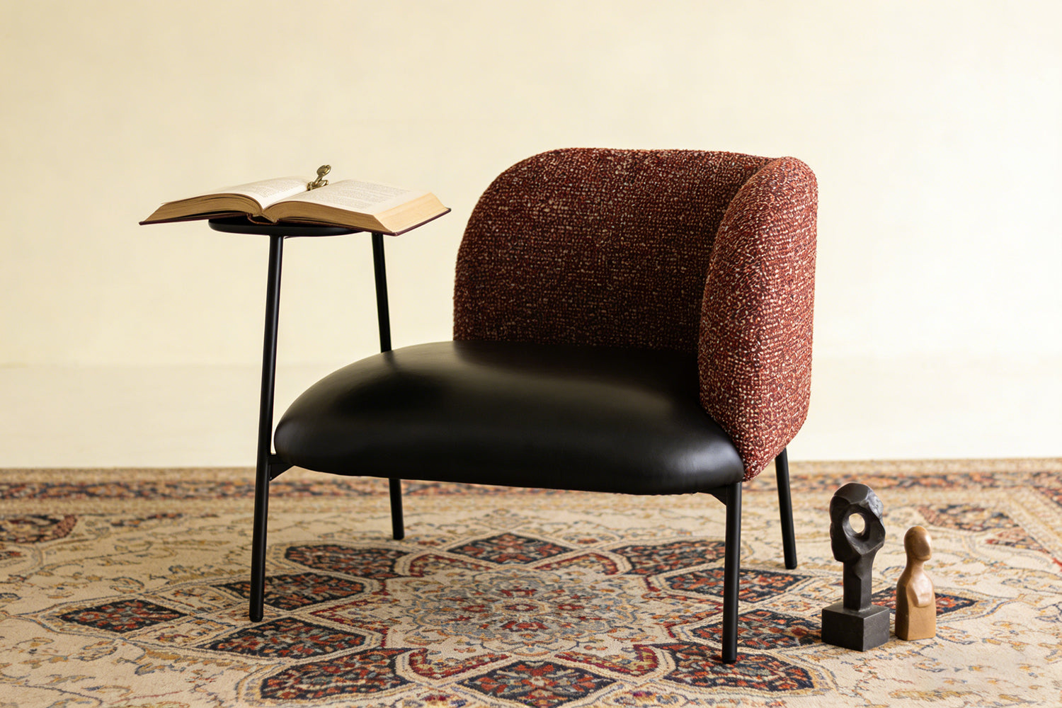 Comfortable Seating Furniture featuring the Angela Armchair with built-in black side table, combining style and practicality