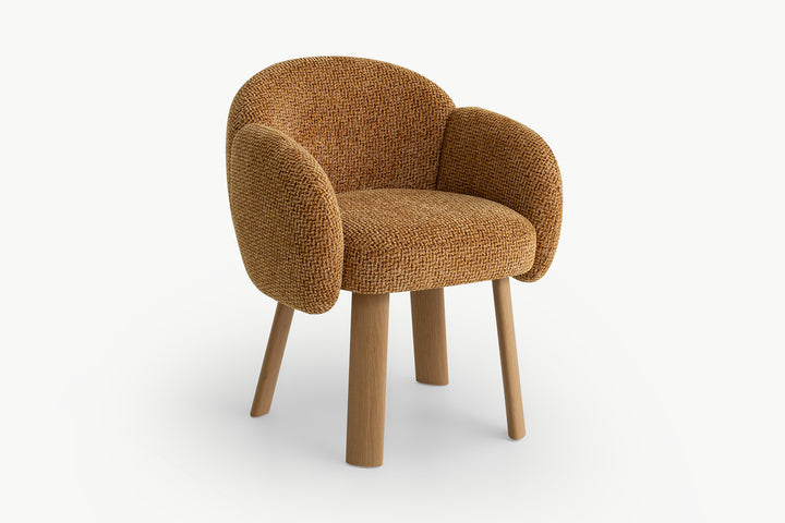 Kursi aksen bouclé minimalis modern dengan kaki kayu oak