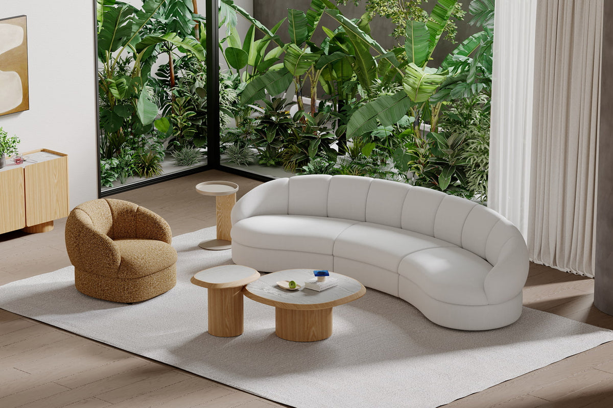 Modern Curved 3-Seater Fabric Sofa