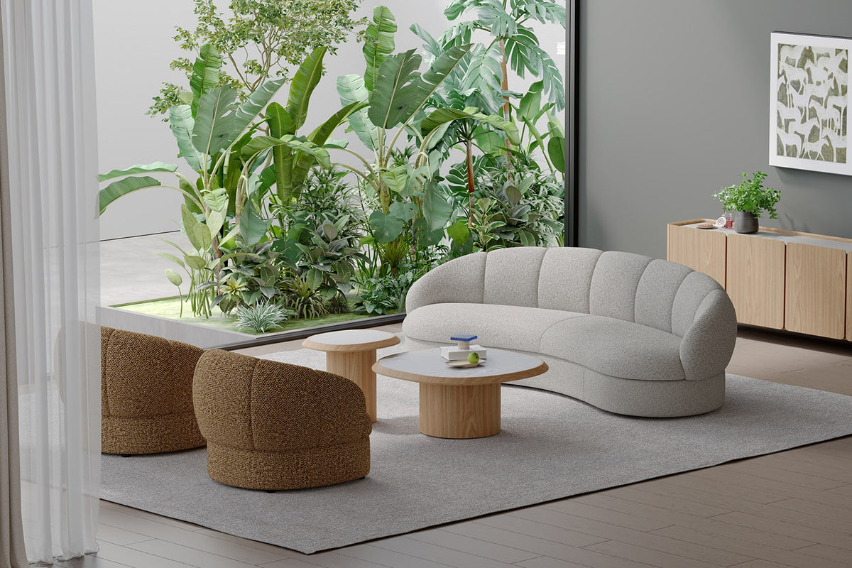 Modern Curved 3-Seater Fabric Sofa