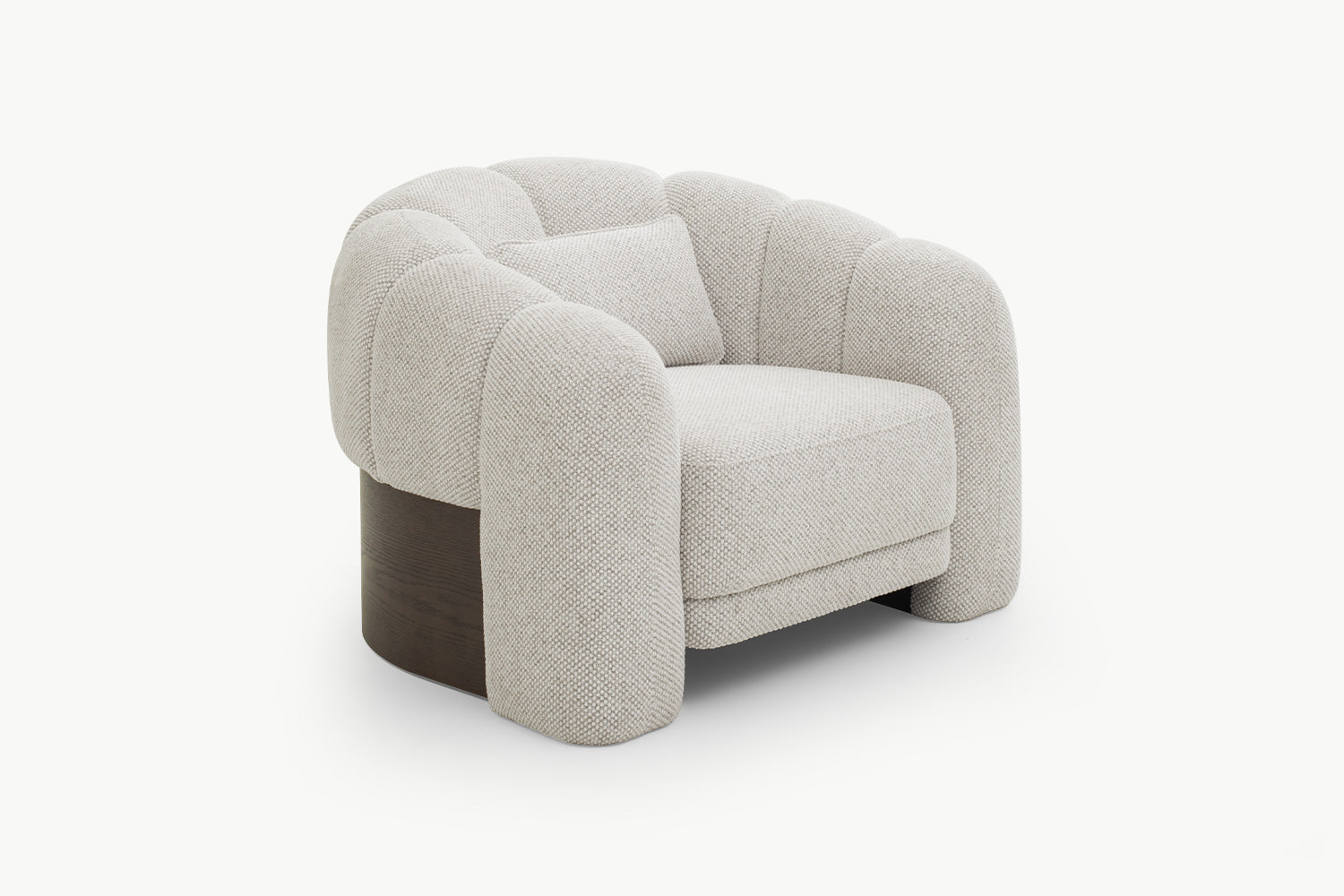 Sofa boucle 1 tempat duduk Chloe warna krem di bilik kontemporari dengan rak terbuka