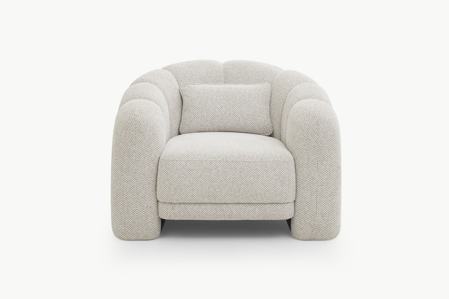 Sofa 1 tempat duduk Chloe sofa ruang tamu kecil dalam kain boucle berwarna krem dengan reka bentuk berombak