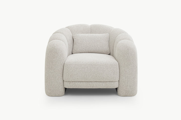 Sofa 1 tempat duduk Chloe sofa ruang tamu kecil dalam kain boucle berwarna krem dengan reka bentuk berombak
