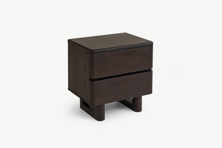 Nakas Chris Kayu Oak Gelap Kontemporer – 2 Laci Soft-Close, Alas Tersembunyi, Kaki Kayu, Premium Modern