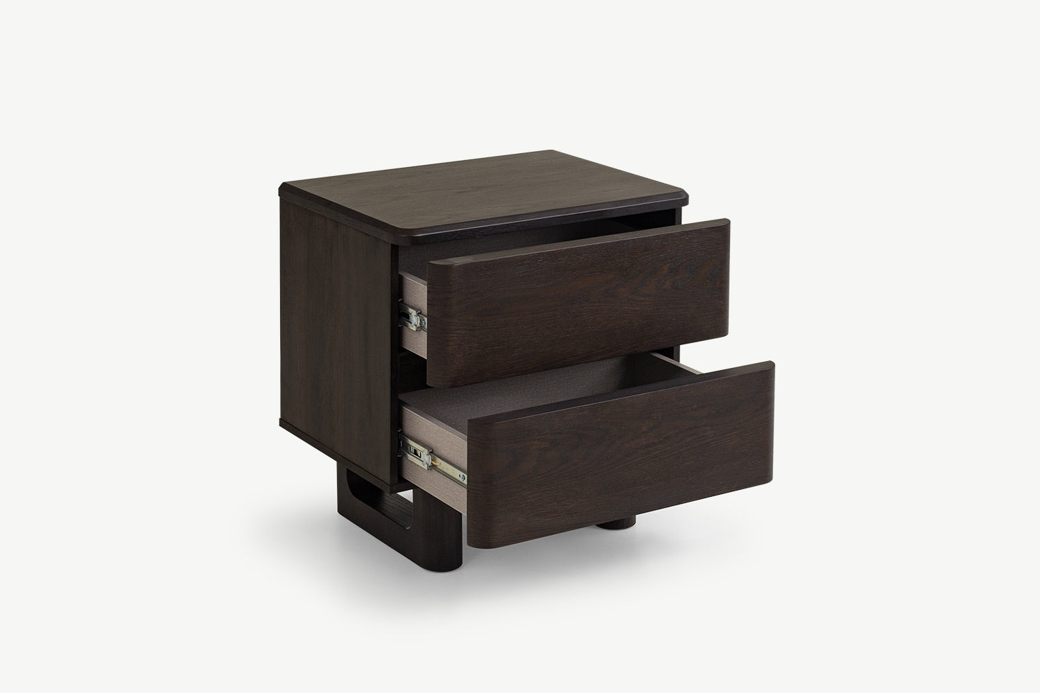 Nakas Chris Kayu Oak Gelap – 2 Laci Terbuka, Rel Laci Logam Halus, Interior Kayu Oak, Desain Modern