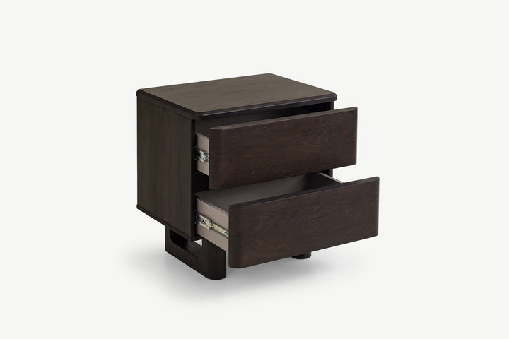 Nakas Chris Kayu Oak Gelap – 2 Laci Terbuka, Rel Laci Logam Halus, Interior Kayu Oak, Desain Modern