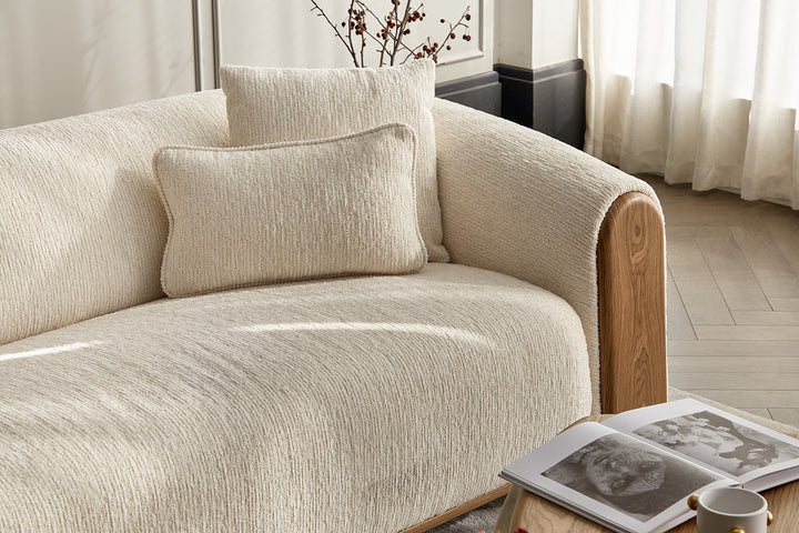 Cozy Ruth 3-seater family-friendly sofa, living room seating furniture with pillows and decor