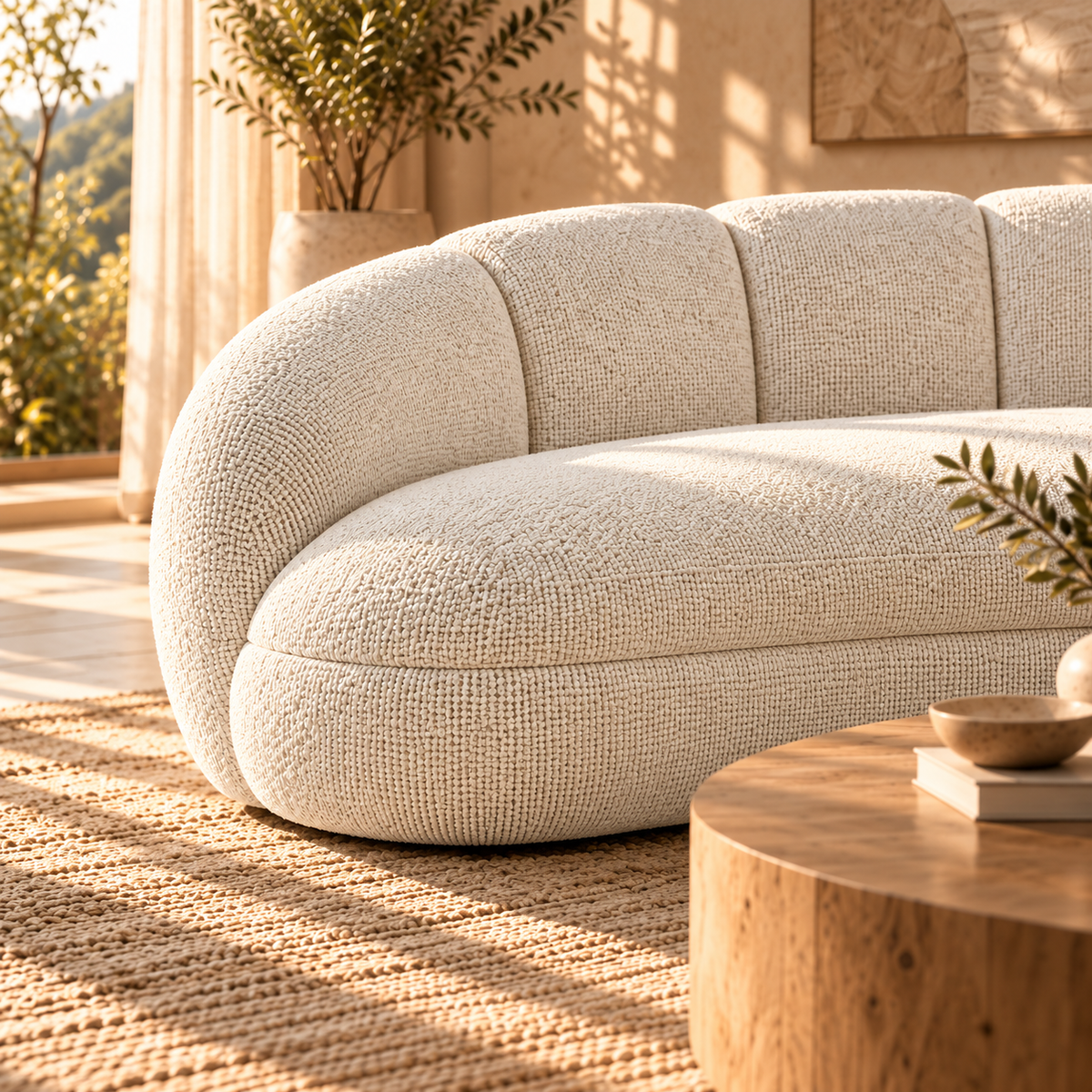 Modern Curved 3-Seater Fabric Sofa